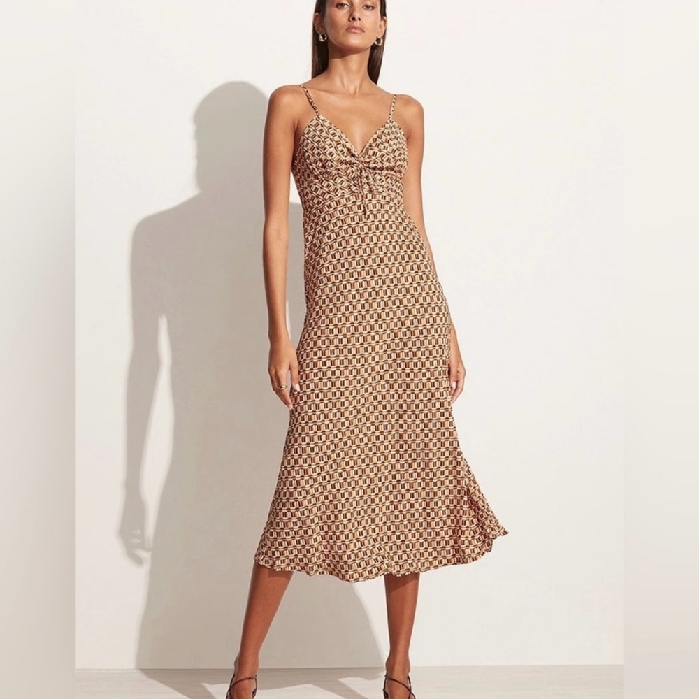 Faithfull the Brand Tan Geometric Midi Dress